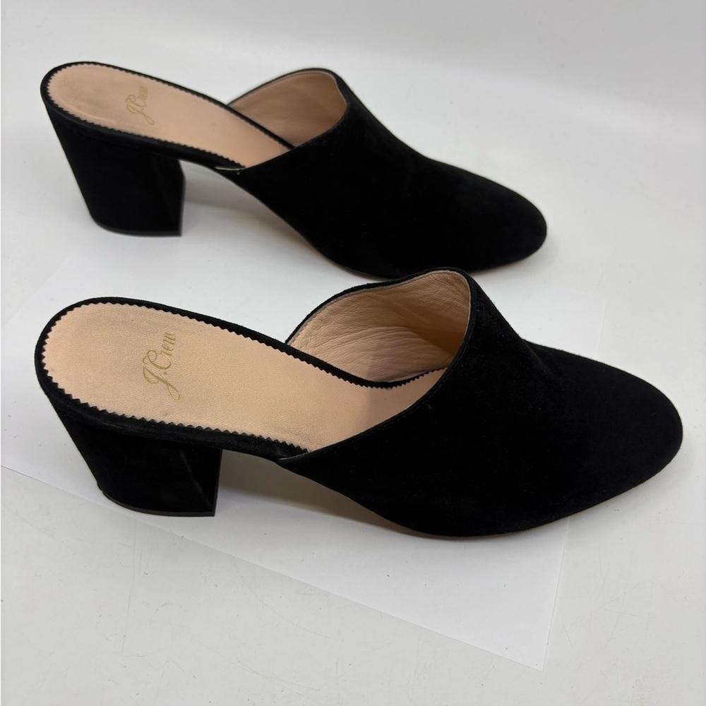 J. Crew Mules Black Suede Leather Slide Block Heels Size 10.5 3” heels - Picture 9 of 9